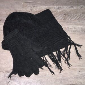 (Bin 2)  Velour scarf, hat, gloves, Black, OS